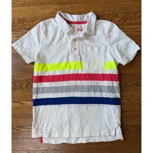 Mini Boden Boys' White Striped Polo Shirt Size 9-10